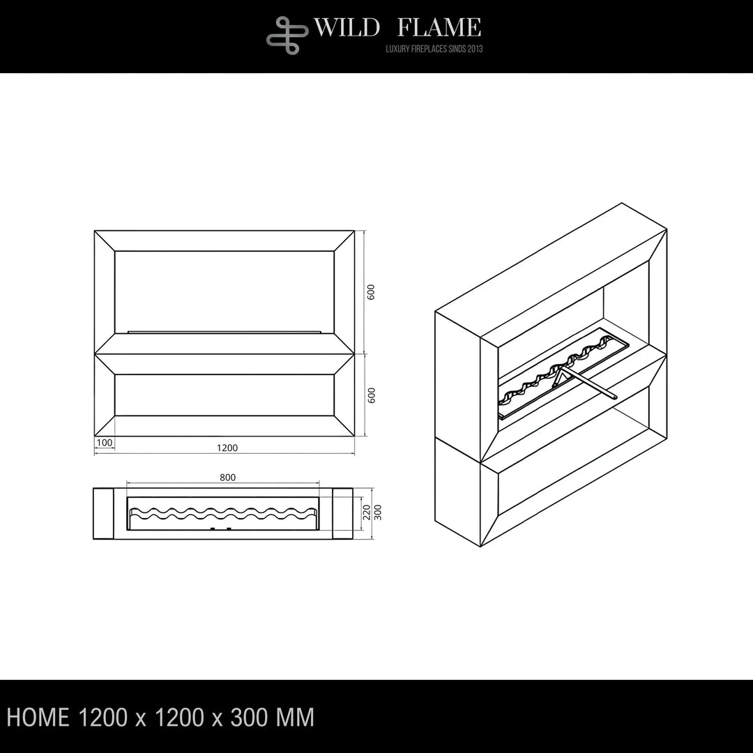 Technische Zeichnung / CAD-Plan für Bioethanol Standkamin Standofen HOME 120 von Wild Flame
