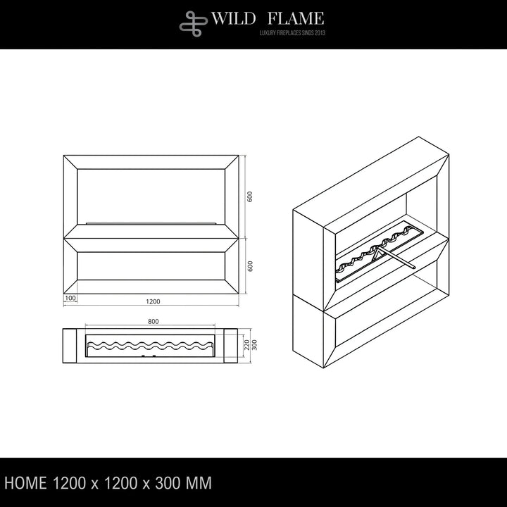 Technische Zeichnung / CAD-Plan für Bioethanol Standkamin Standofen HOME 120 von Wild Flame
