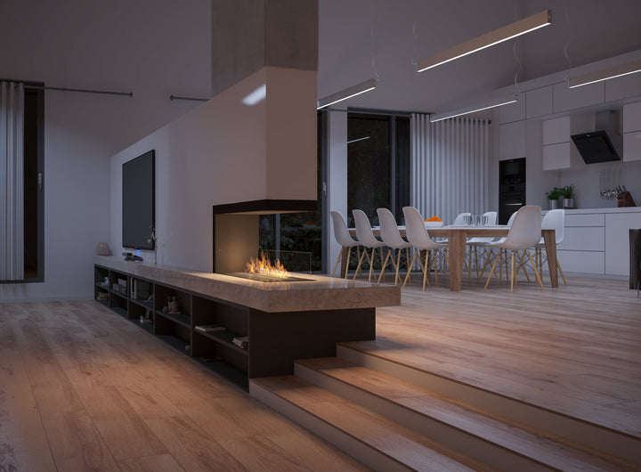 bioethanol-kamin-ethanolkamnin-dreiseitig-einbaukamin-raumteiler-u-form-infire-inside-u800-schwarz-modernes-wohnzimmer-mit-raumteiler-in-marmorplatte-mit-flammen-mit-minimalistischer-luxus-kueche